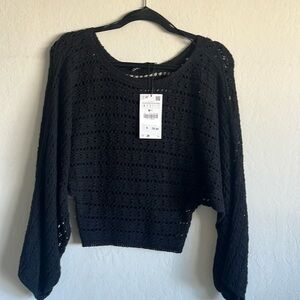 NWT Zara Open Knit Black Sweater